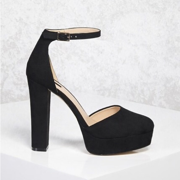 Faux suede platform black heels closed toe - Picture 2 of 2
